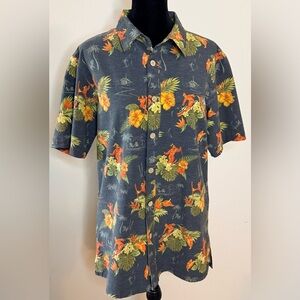 Powder 7 preppy Hawaiian Ski shirt unique button front shirt pockets small EUC